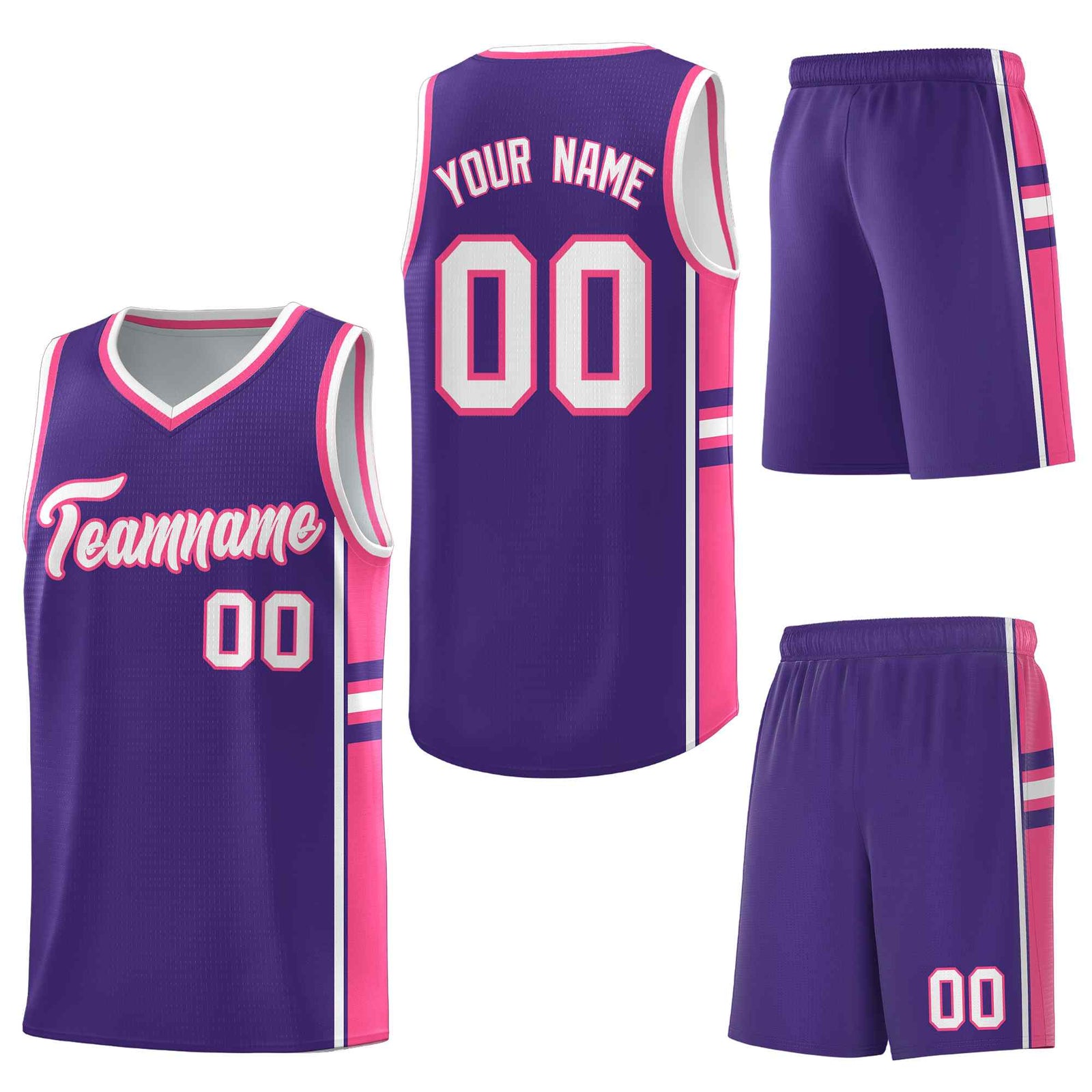 Custom Purple Pink Classic Color Block Lightweight Varsity Uniform Basketball Jersey