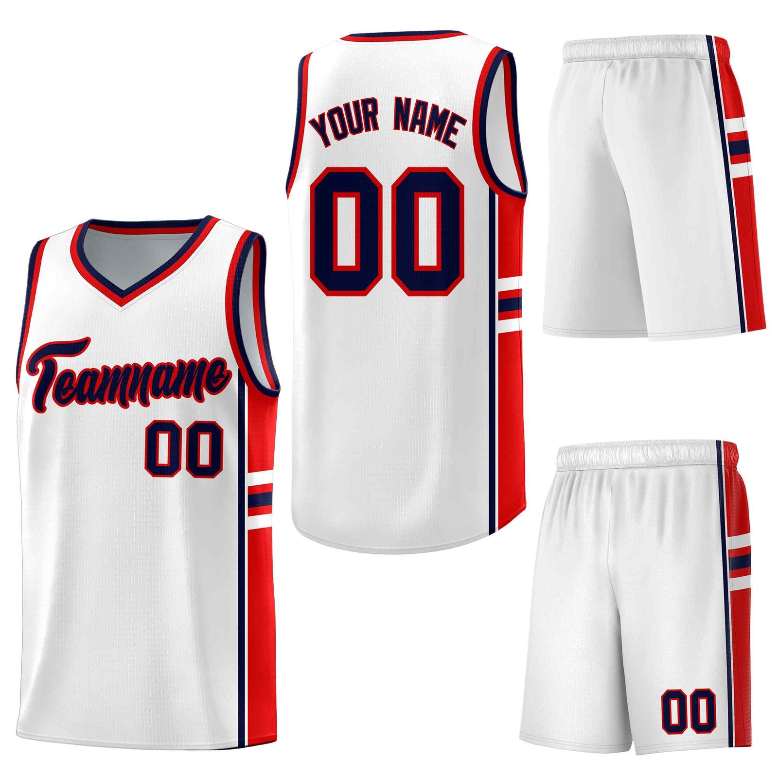 Custom White Red Classic Color Block Wrinkle-Resistant Personalized Uniform Basketball Jersey