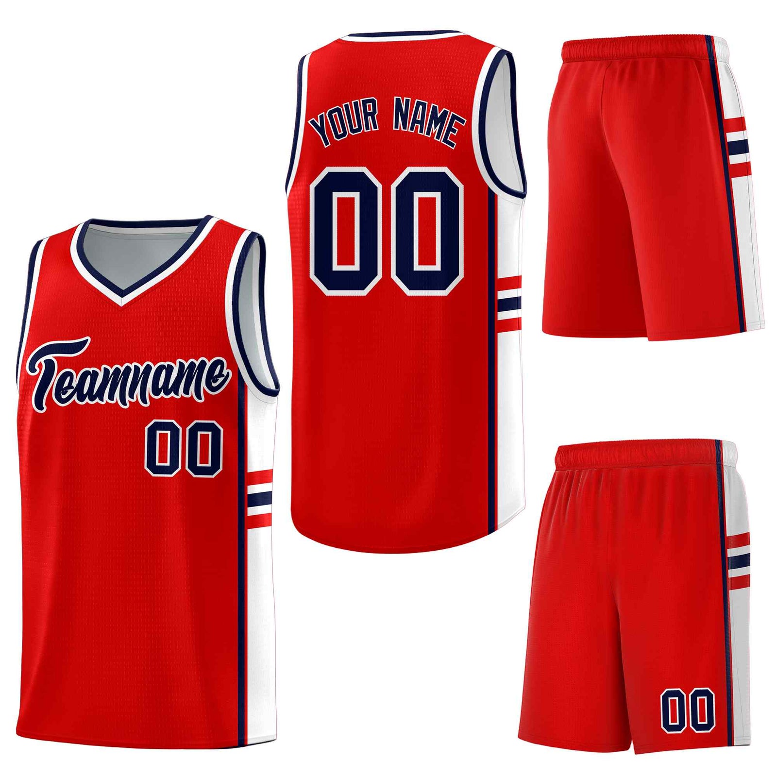 Custom Red White Classic Color Block Breathable Personalized Uniform Basketball Jersey