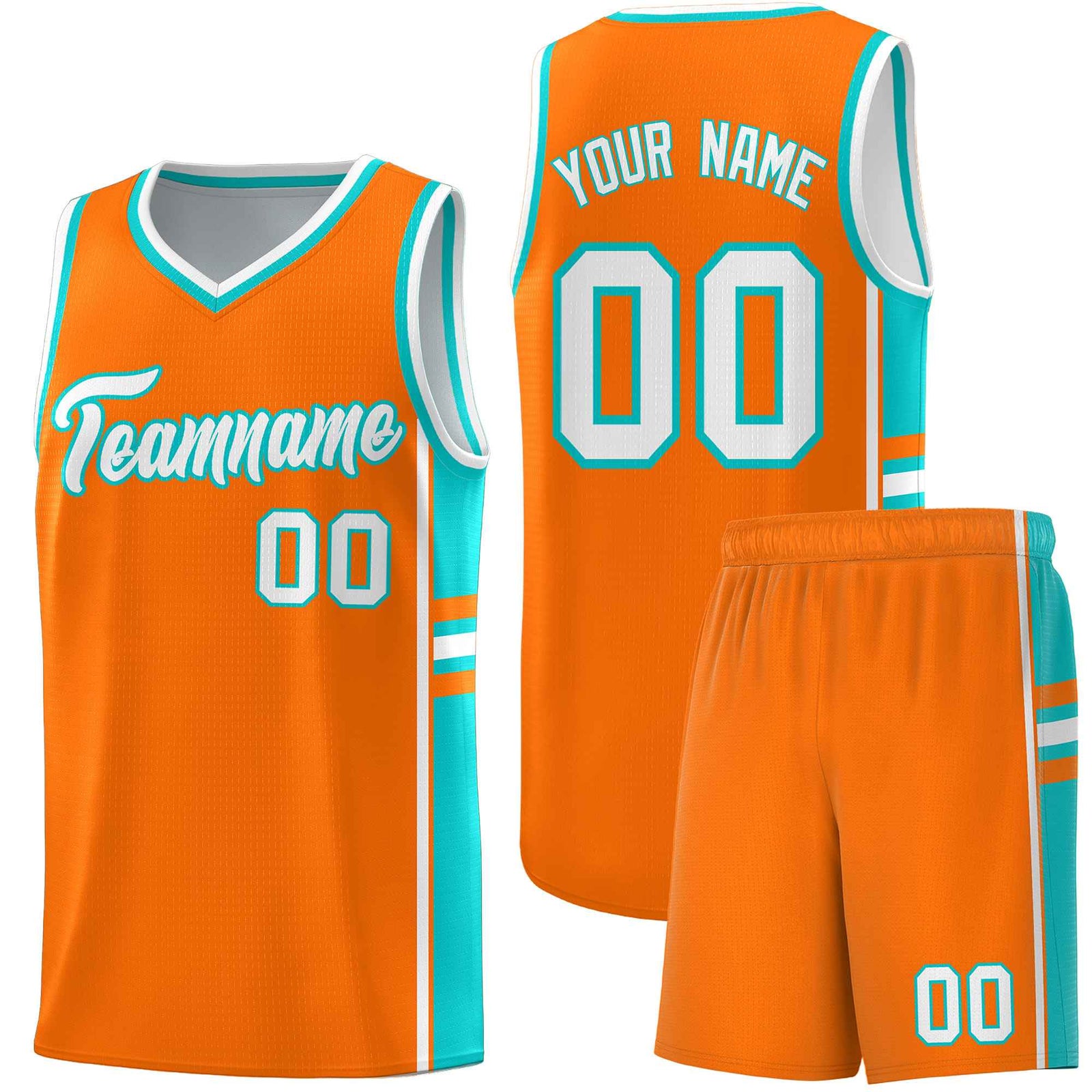 Custom Youth Basketball Jersey - Orange Aqua Two-Tone Varsity Jersey Set