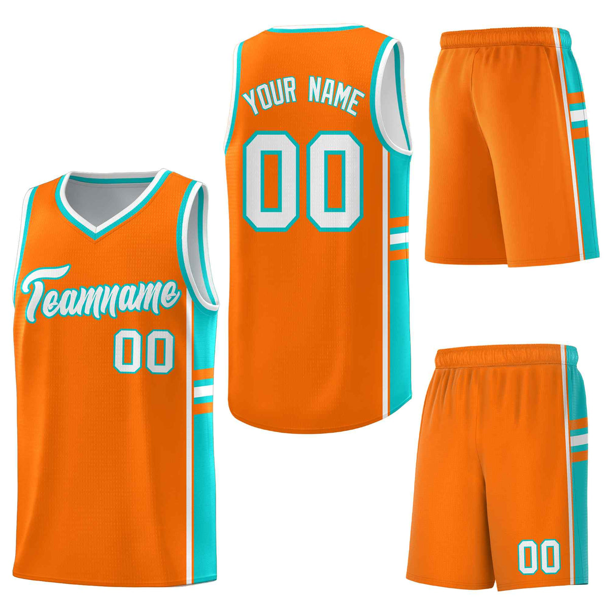 Custom Orange Aqua Classic Color Block Lightweight Personalized Uniform Basketball Jersey