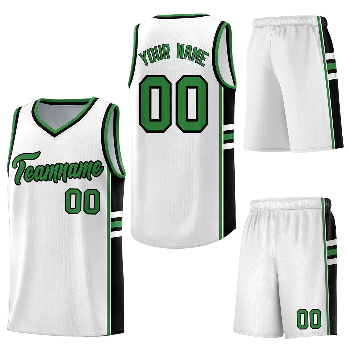 Custom White Kelly Green Classic Color Block Drapable Personalized Uniform Basketball Jersey