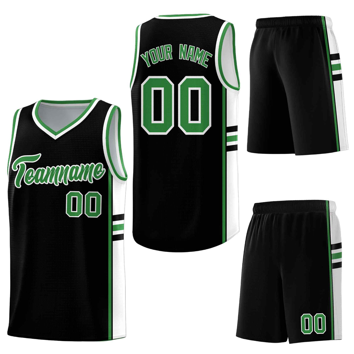Custom Black Kelly Green Classic Color Block Quick-Drying Personalized Uniform Basketball Jersey