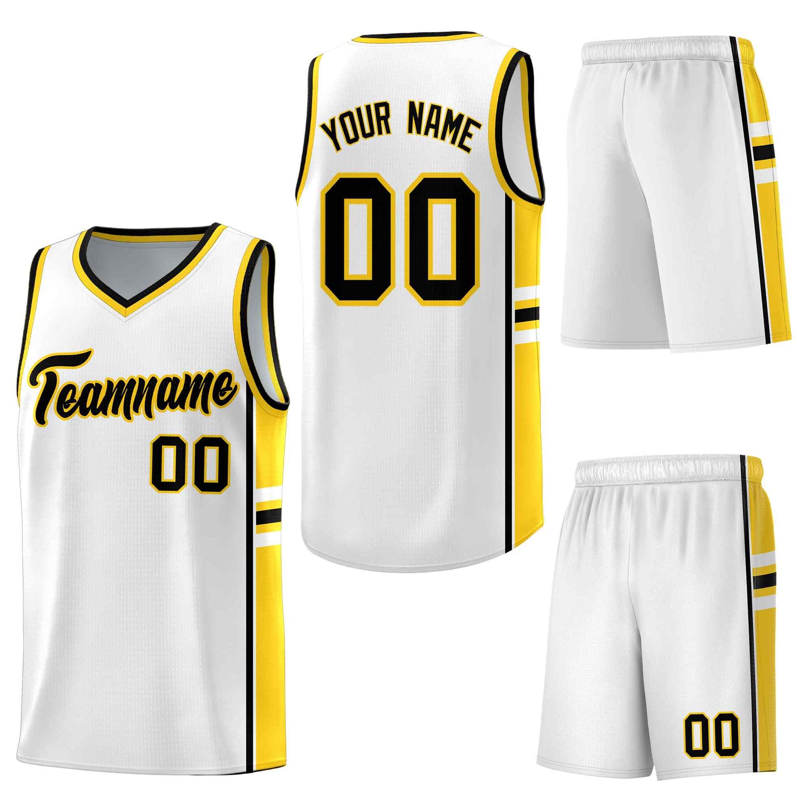 Custom White Gold Classic Color Block Lightweight Varsity Uniform Basketball Jersey