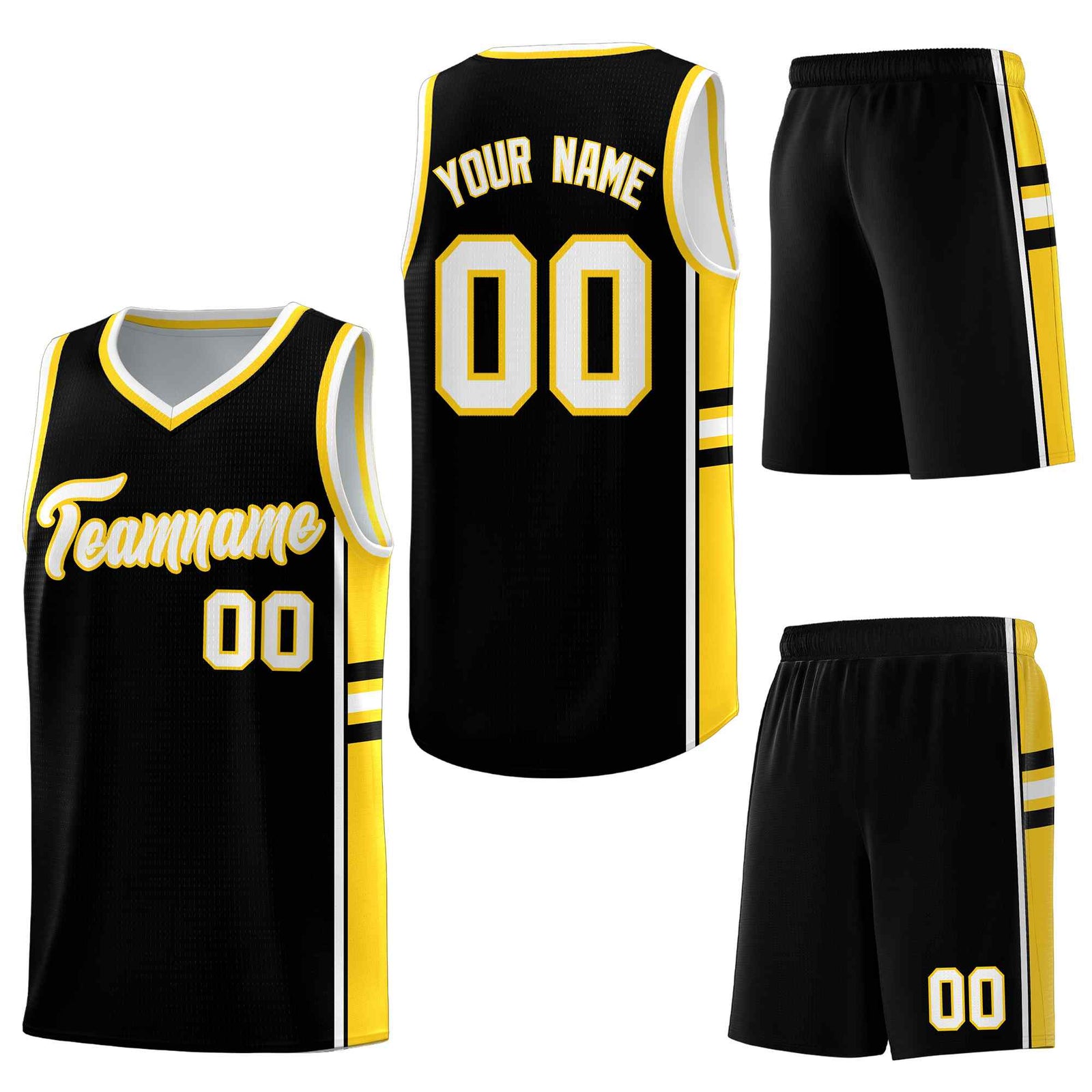 Custom Black Gold Classic Color Block Wrinkle-Resistant Personalized Uniform Basketball Jersey