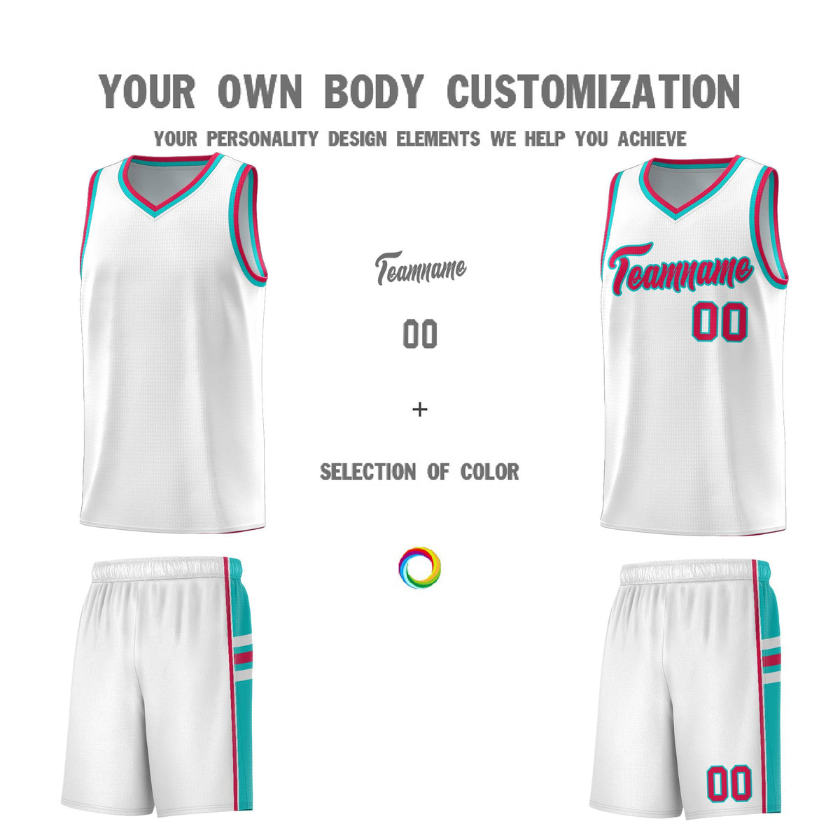 Custom Youth Basketball Jersey - White Aqua Personalized Varsity Two-Tone Uniform