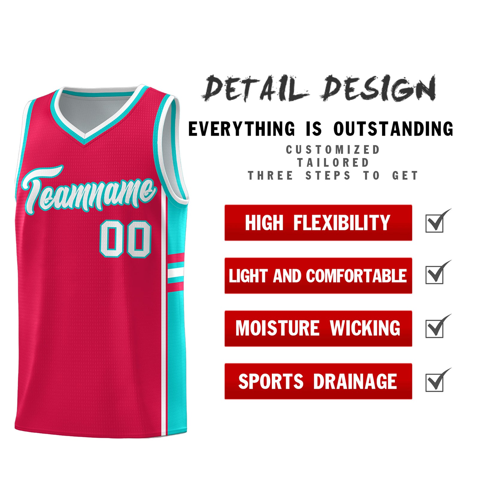 Custom Youth Basketball Jersey - Red Aqua Two-Tone Varsity Jersey Set