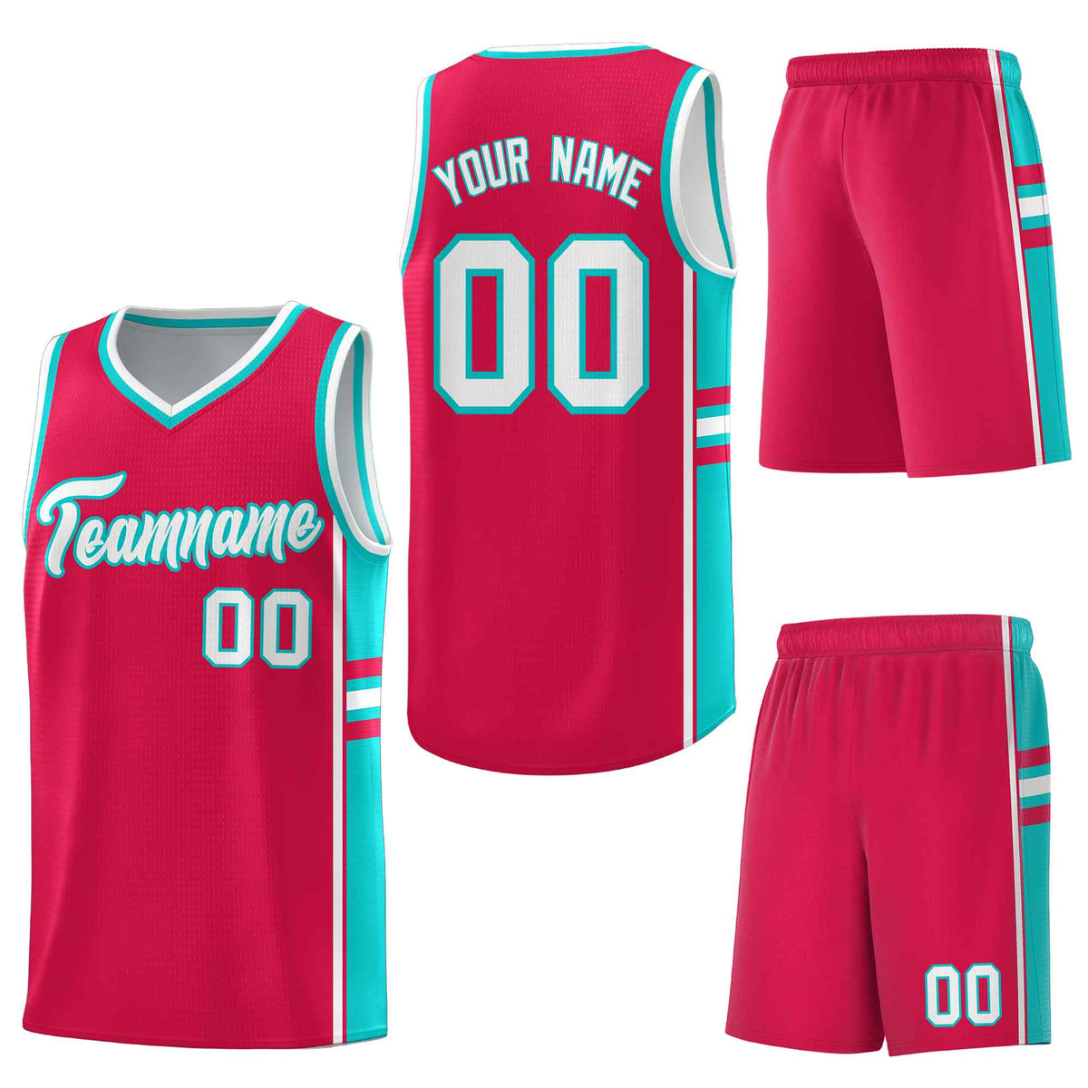 Custom Red Aqua Classic Color Block Quick-Drying Varsity Uniform Basketball Jersey