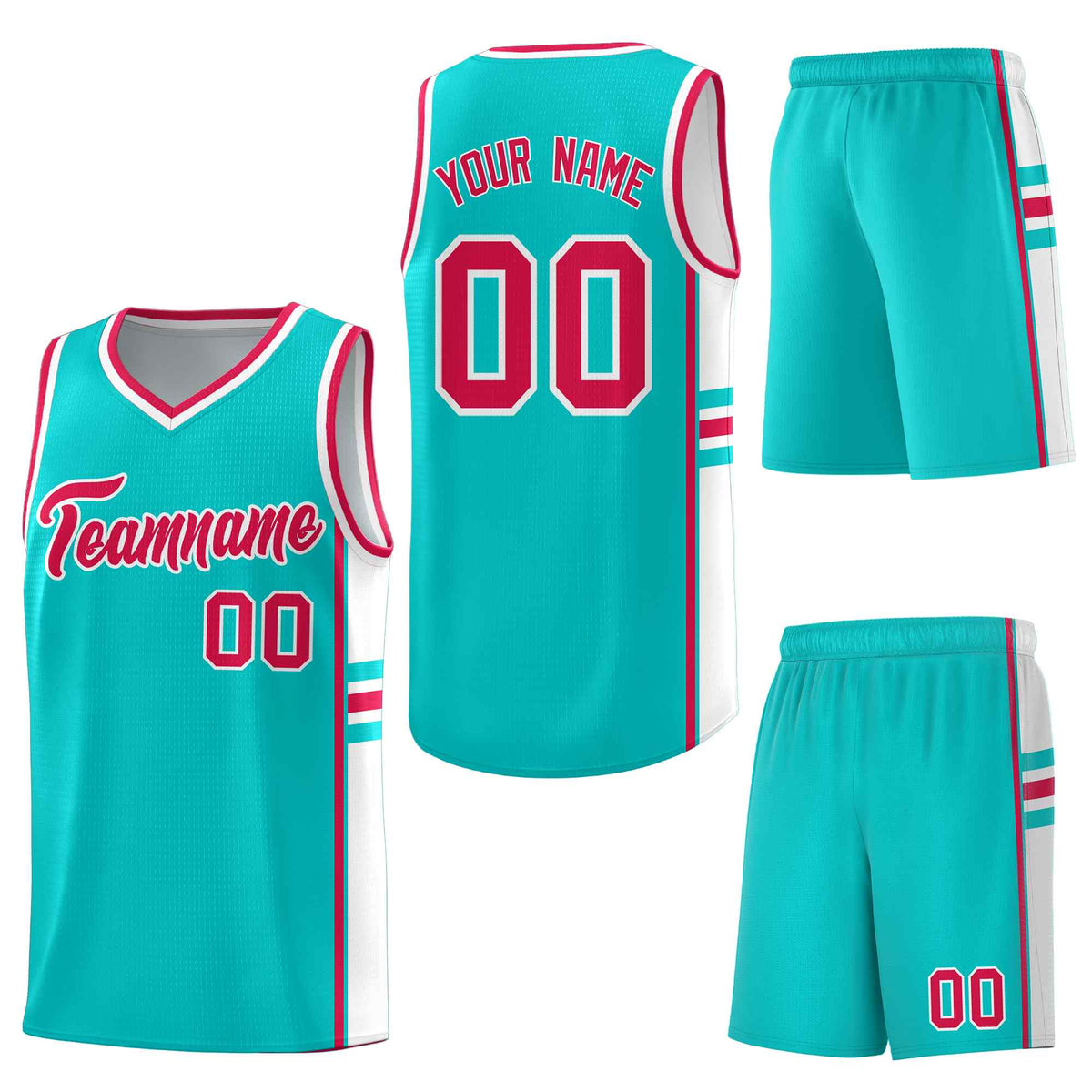 Custom Aqua White Classic Color Block Lightweight Personalized Uniform Basketball Jersey