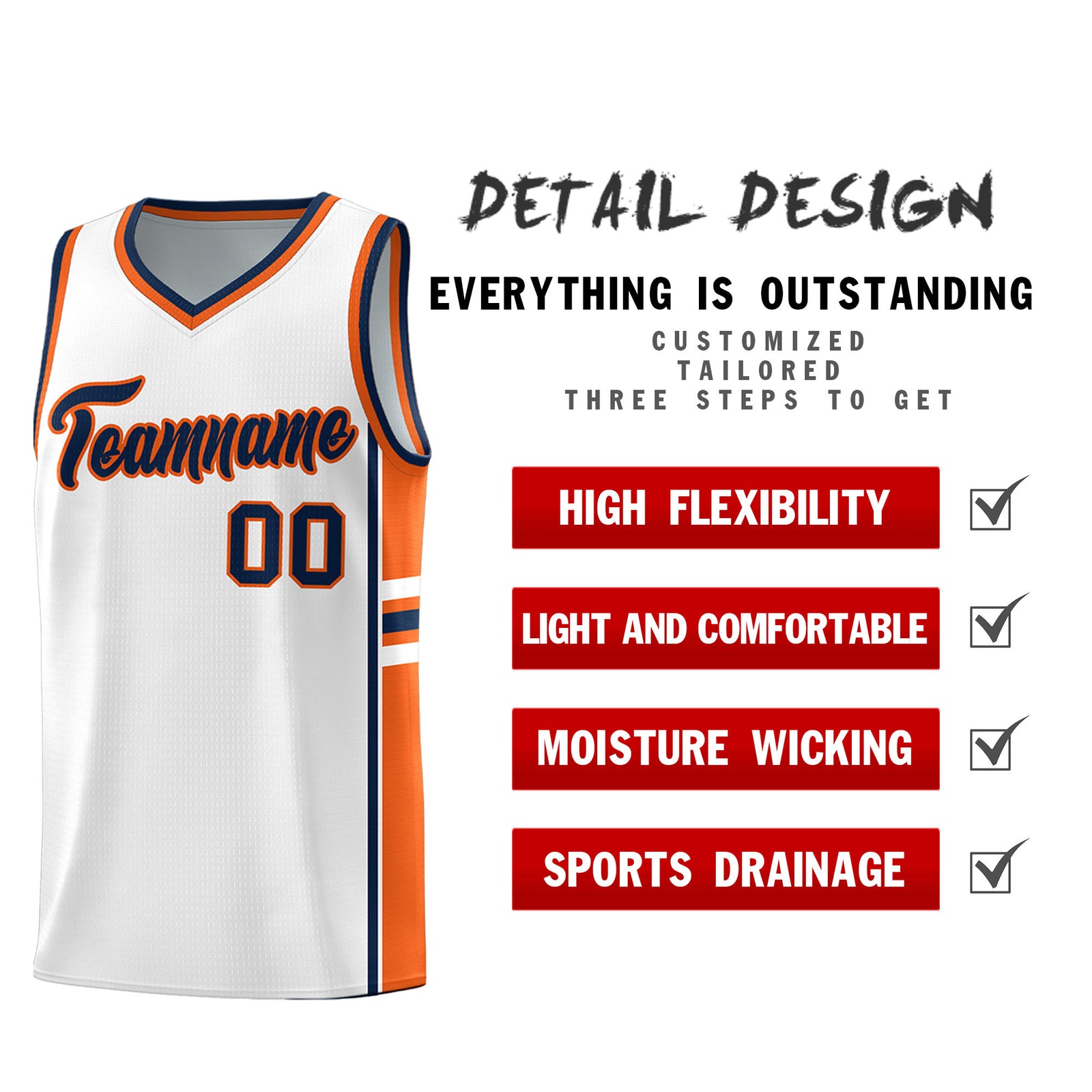 Custom Youth Basketball Jersey - White Orange Personalized Varsity Two-Tone Uniform