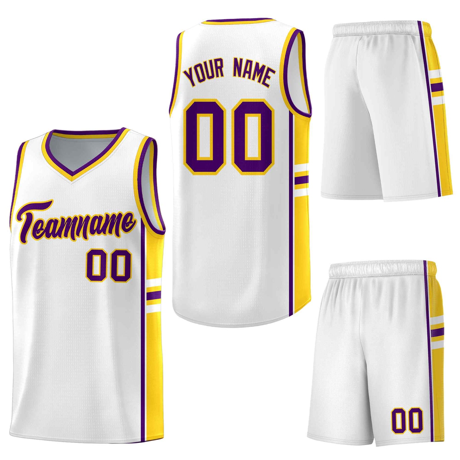 Custom White Gold Classic Color Block Quick-Drying Personalized Uniform Basketball Jersey