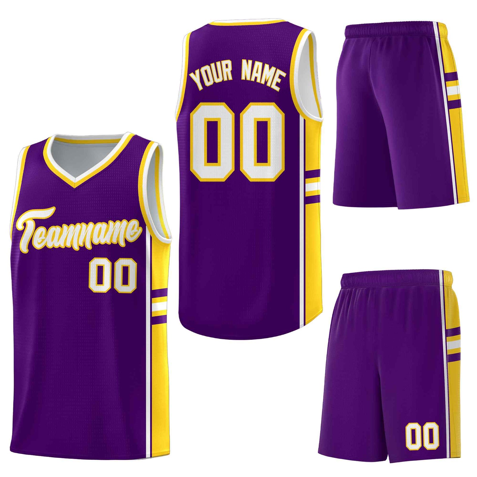 Custom Purple Gold Classic Color Block Lightweight Varsity Uniform Basketball Jersey