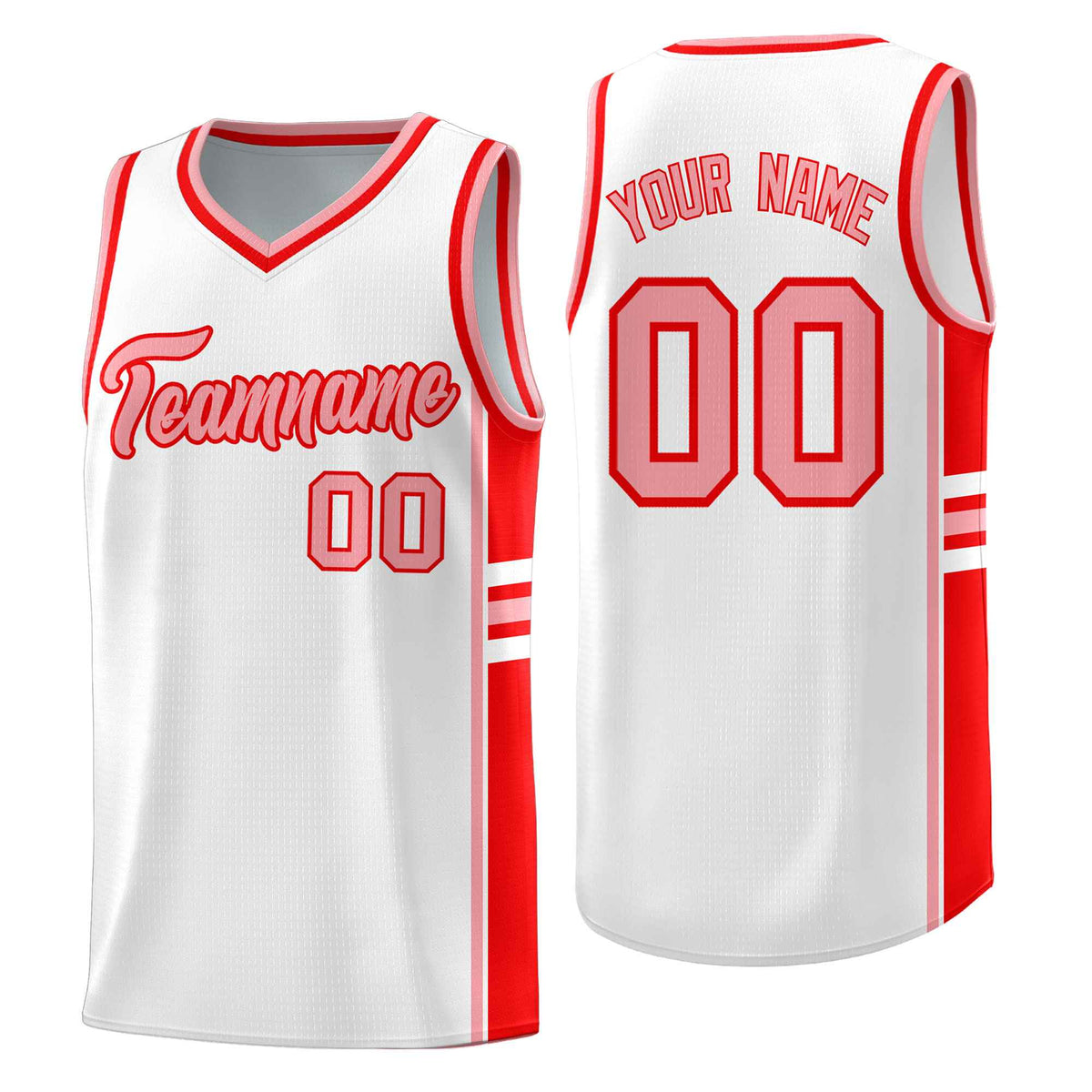Custom Youth Basketball Jersey - White Light Red Personalized Varsity Two-Tone Uniform