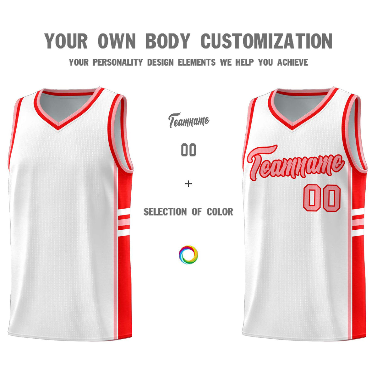 Custom Youth Basketball Jersey - White Light Red Personalized Varsity Two-Tone Uniform