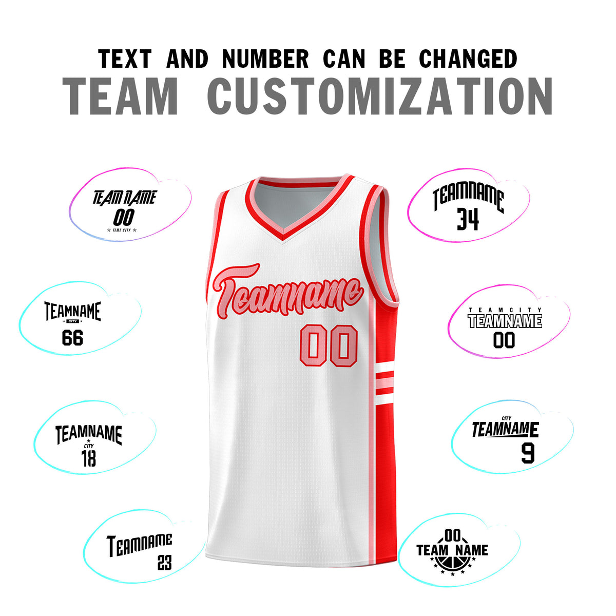 Custom Youth Basketball Jersey - White Light Red Personalized Varsity Two-Tone Uniform