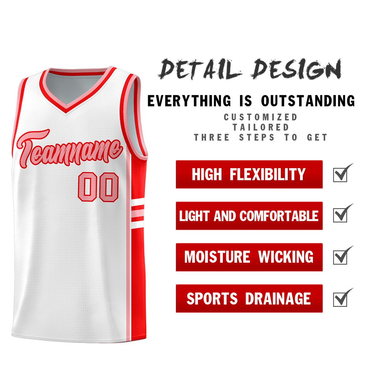 Custom Youth Basketball Jersey - White Light Red Personalized Varsity Two-Tone Uniform