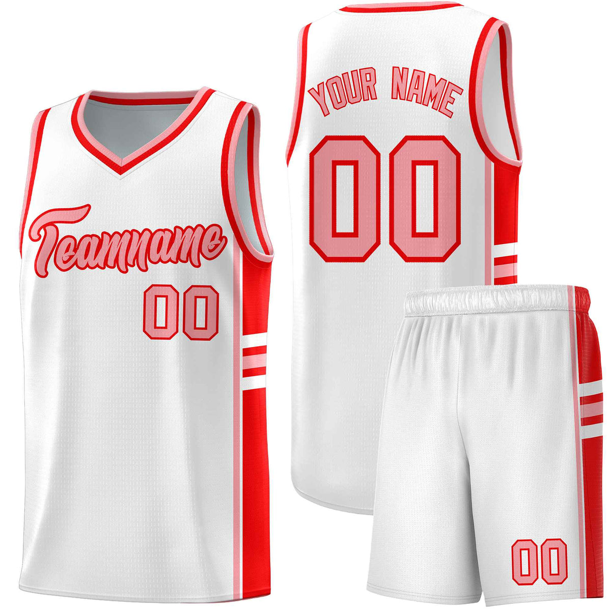 Custom Youth Basketball Jersey - White Light Red Personalized Varsity Two-Tone Uniform