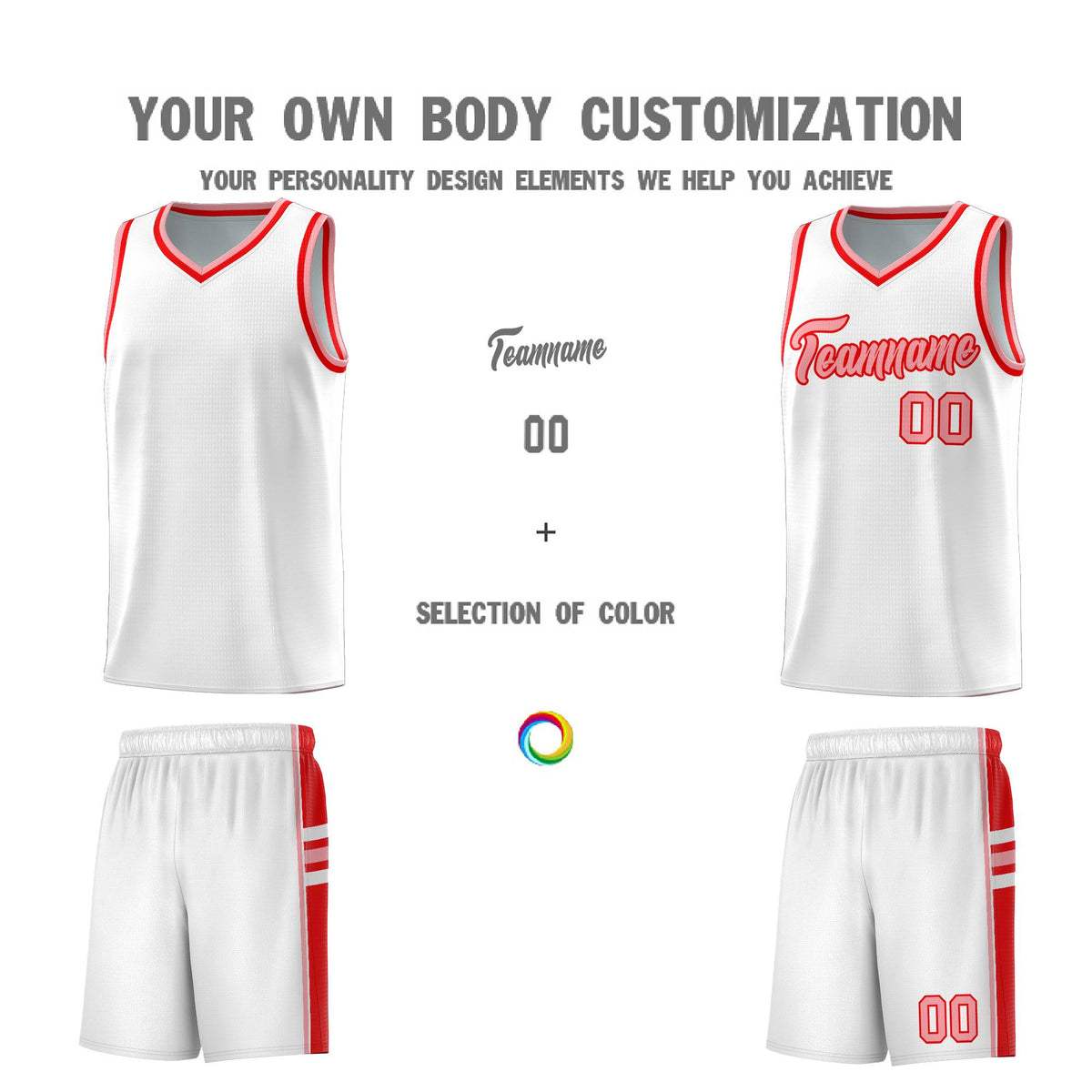Custom Youth Basketball Jersey - White Light Red Personalized Varsity Two-Tone Uniform