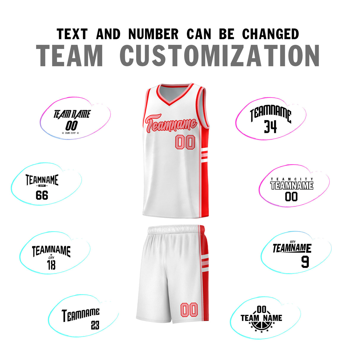 Custom Youth Basketball Jersey - White Light Red Personalized Varsity Two-Tone Uniform