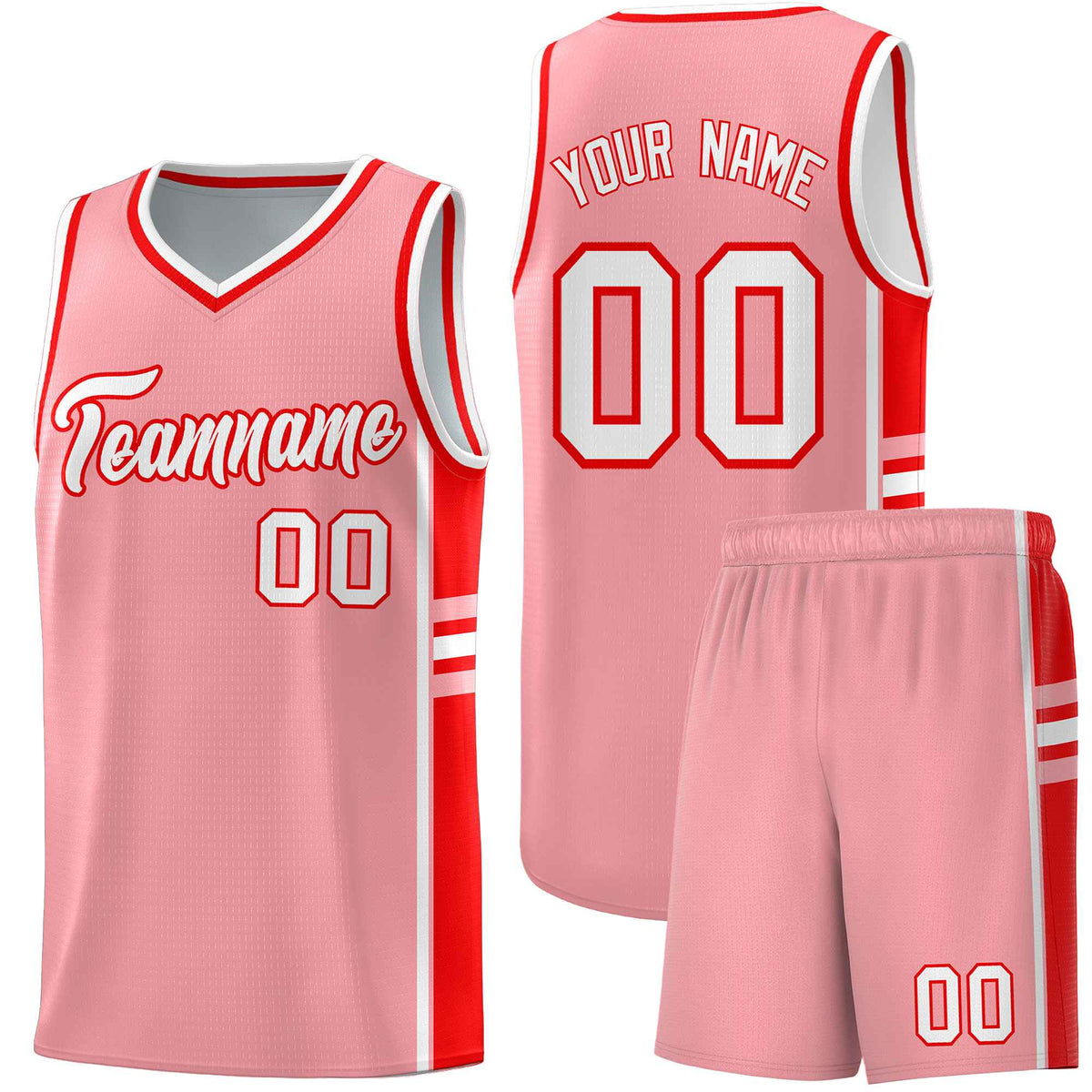 Custom Youth Basketball Jersey - Light Pink Light Red Two-Tone Varsity Jersey Set