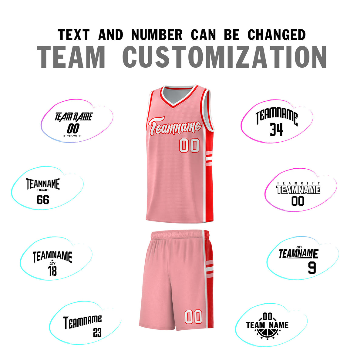 Custom Youth Basketball Jersey - Light Pink Light Red Two-Tone Varsity Jersey Set
