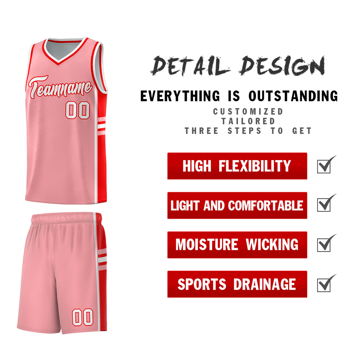 Custom Youth Basketball Jersey - Light Pink Light Red Two-Tone Varsity Jersey Set