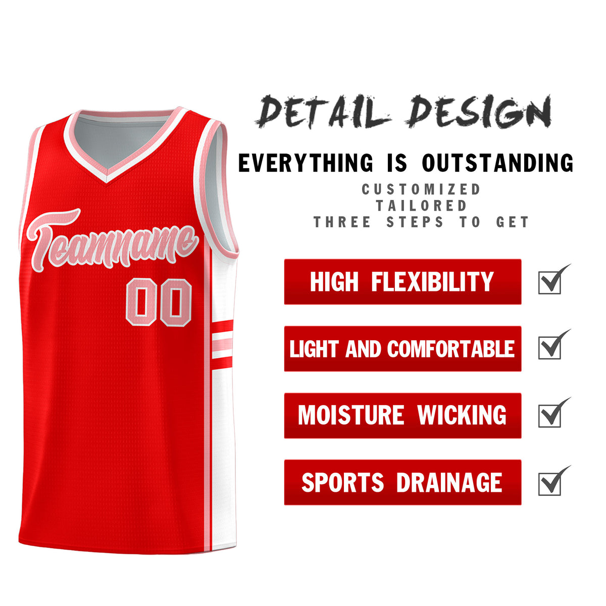 Custom Youth Basketball Jersey - Light Red White Two-Tone Classic Varsity Uniform