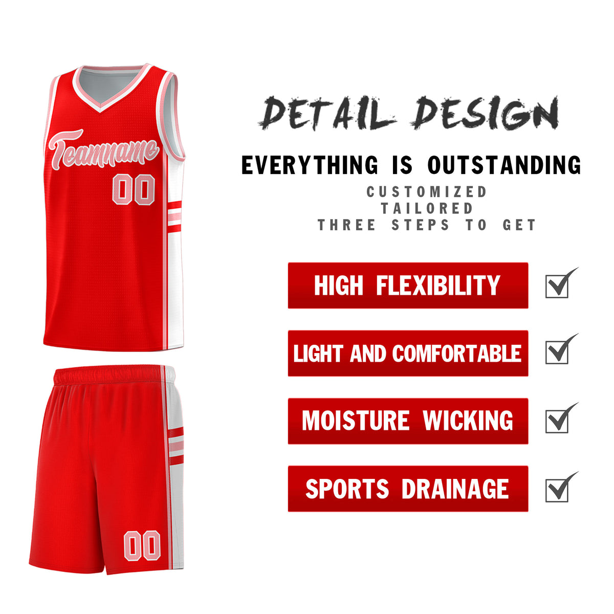 Custom Youth Basketball Jersey - Light Red White Two-Tone Classic Varsity Uniform