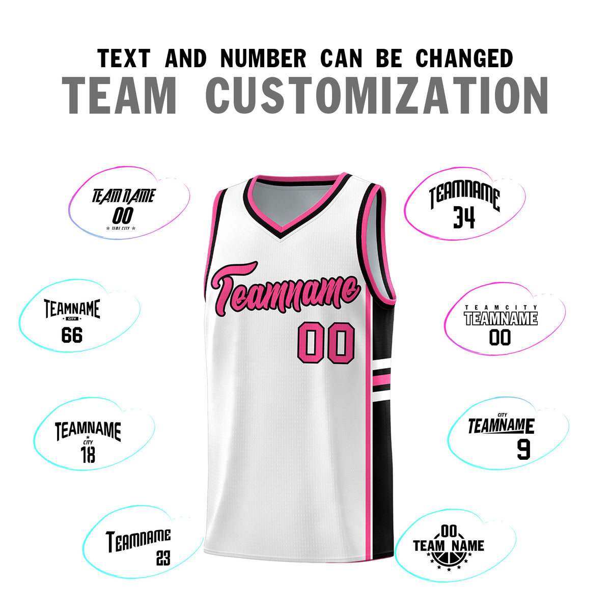 Custom Youth Basketball Jersey - White Pink Personalized Varsity Two-Tone Uniform