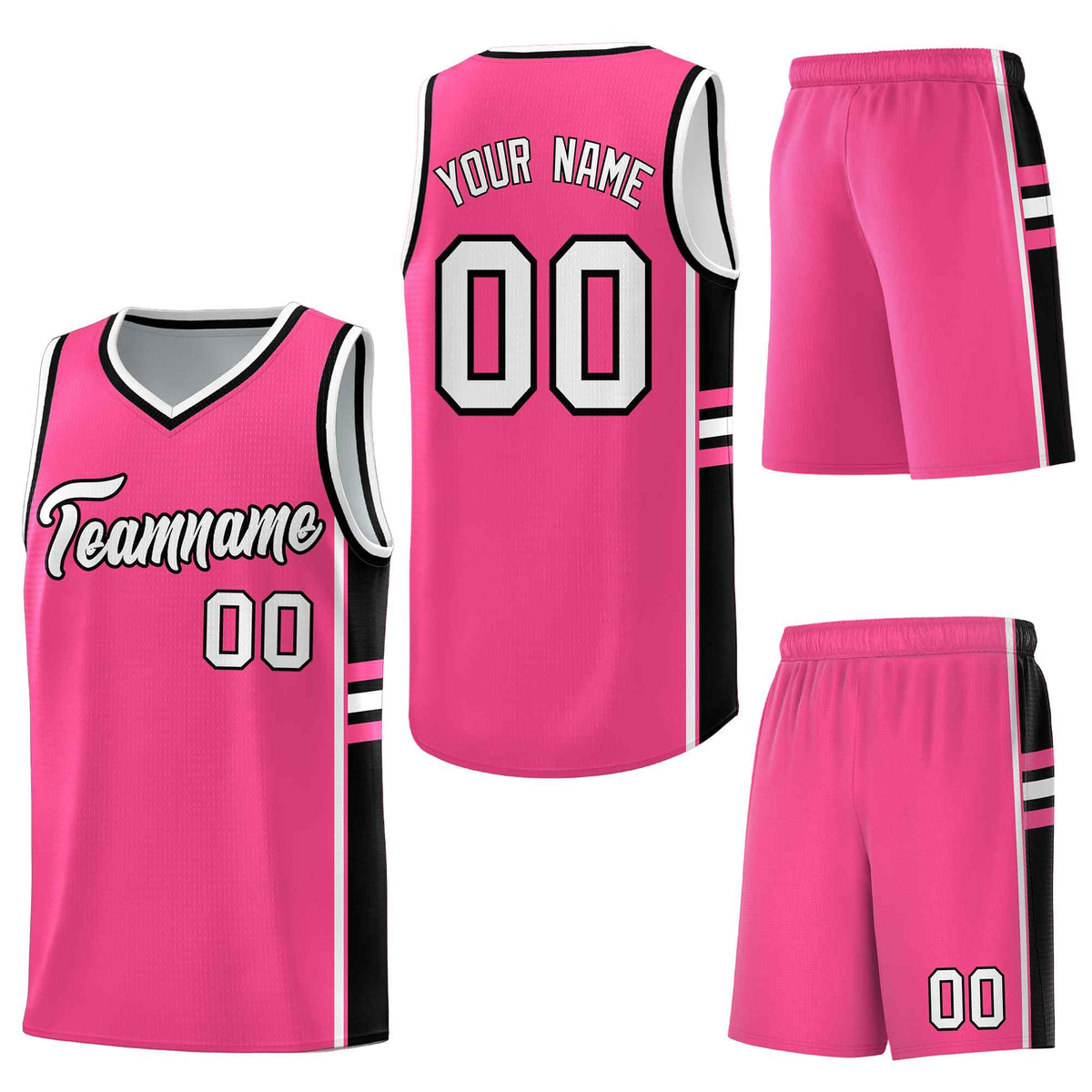 Custom Pink Black Classic Color Block Wrinkle-Resistant Varsity Uniform Basketball Jersey