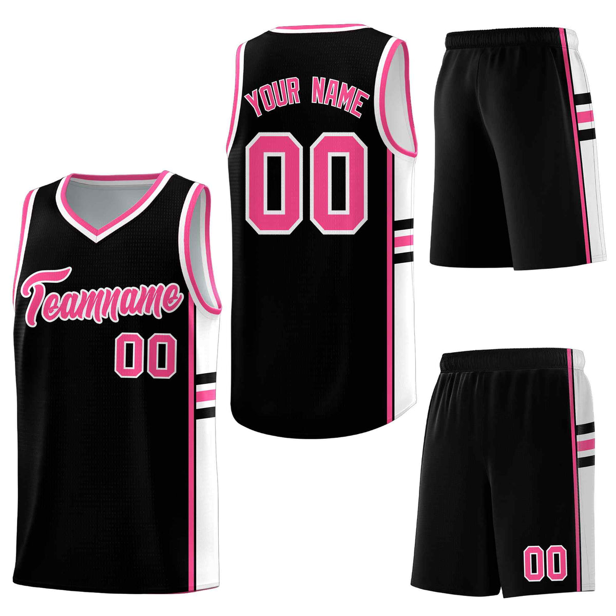 Custom Black Pink Classic Color Block Drapable Personalized Uniform Basketball Jersey