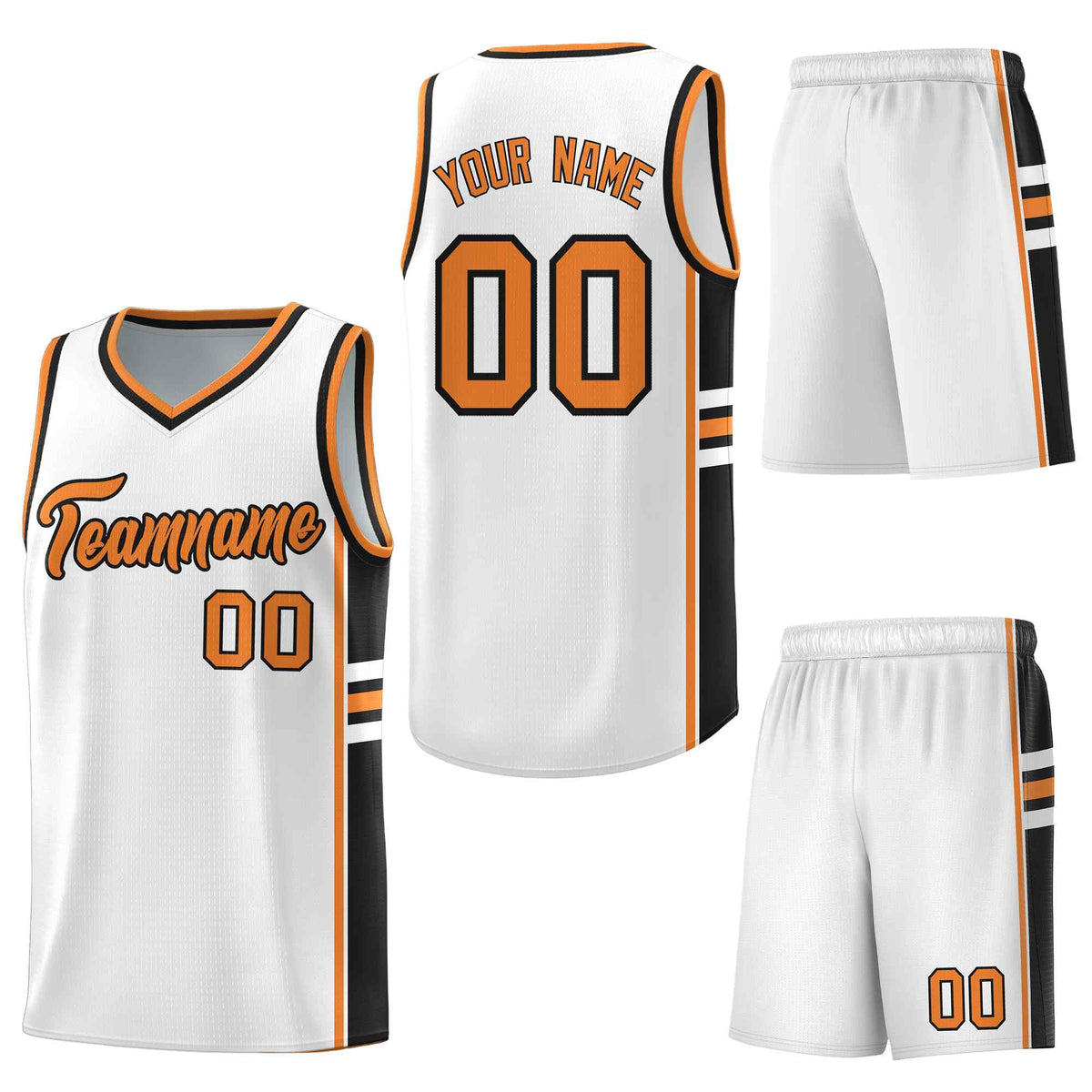 Custom White Gold Orange Classic Color Block Breathable Varsity Uniform Basketball Jersey