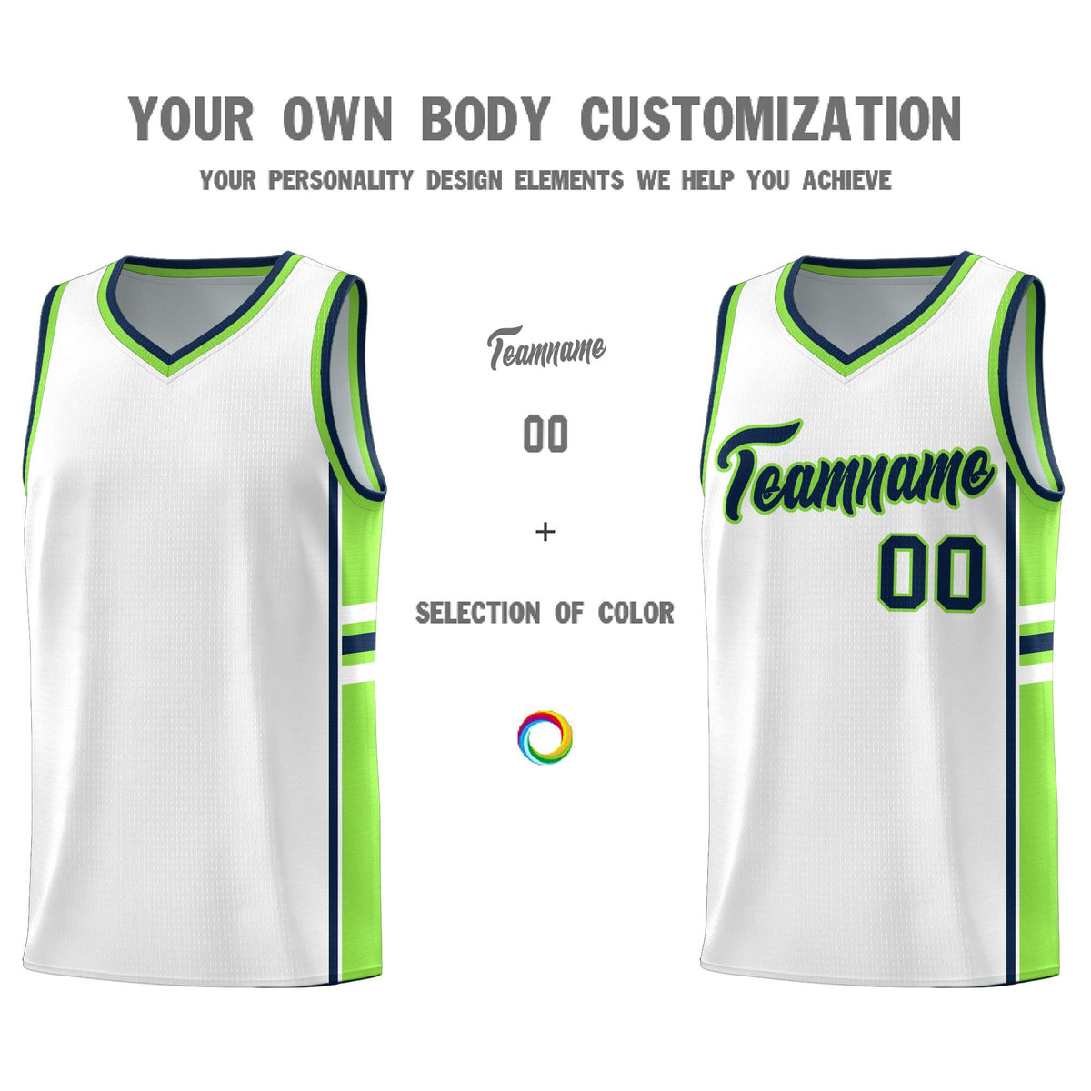 Custom Youth Basketball Jersey - White Fluorescent Green Two-Tone Varsity Jersey Set
