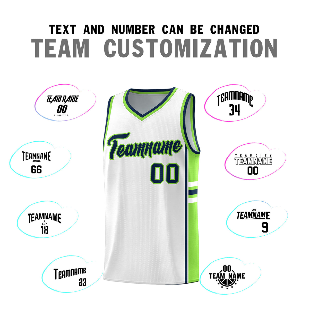 Custom Youth Basketball Jersey - White Fluorescent Green Two-Tone Varsity Jersey Set
