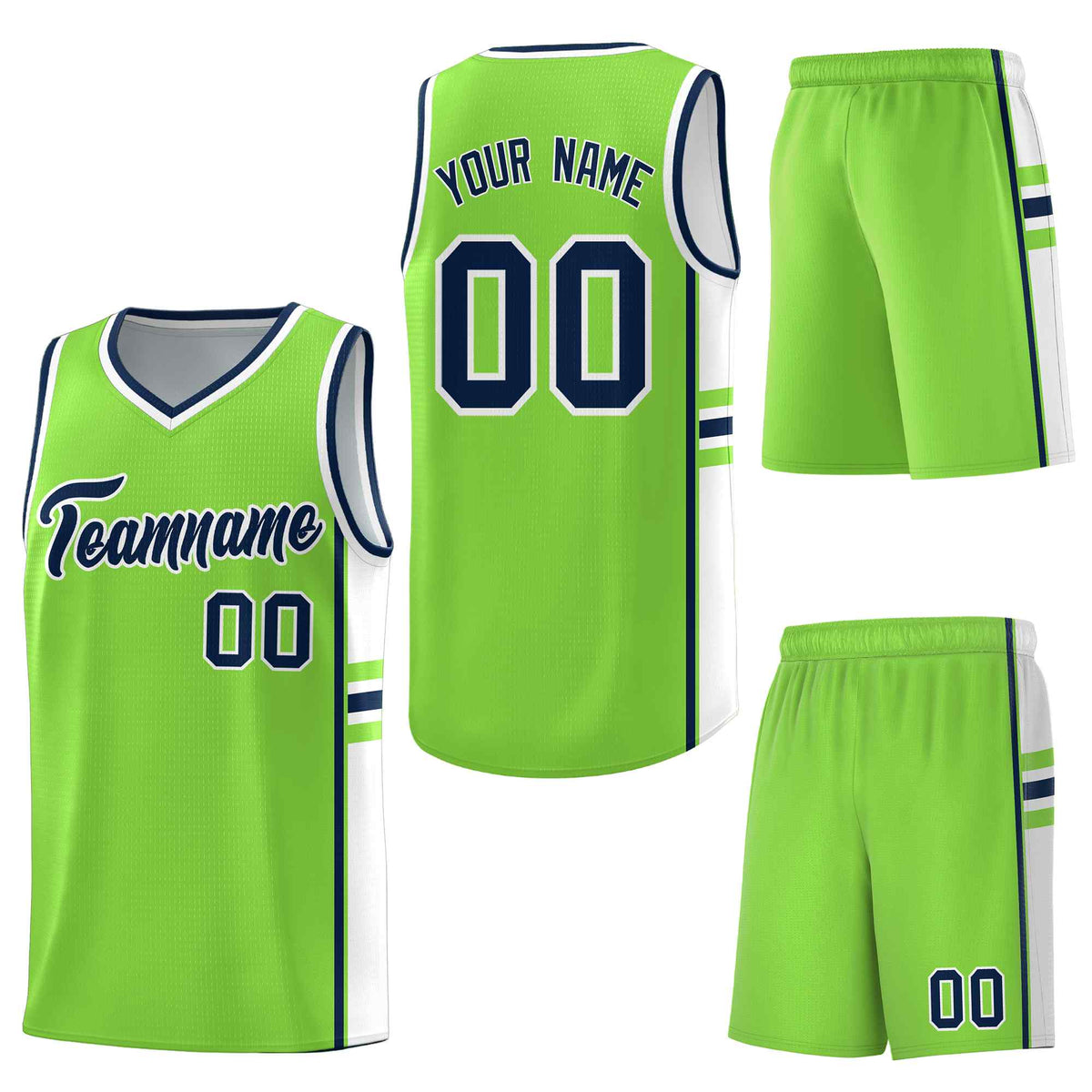 Custom Fluorescent Green White Classic Color Block Breathable Personalized Uniform Basketball Jersey