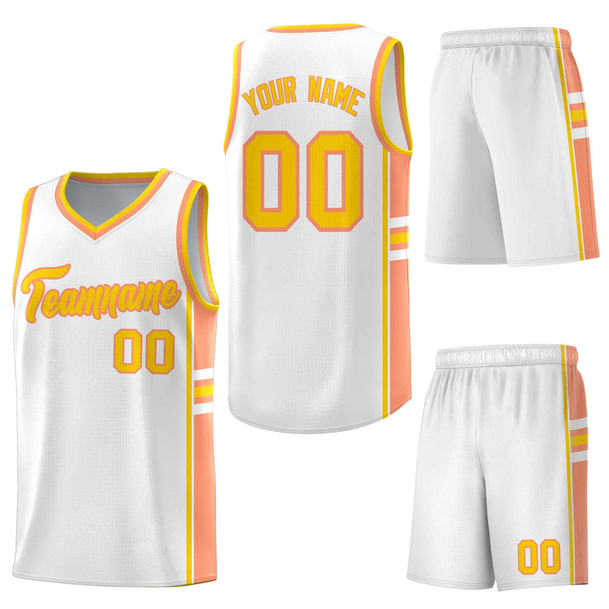 Custom White Light Orange Classic Color Block Lightweight Personalized Uniform Basketball Jersey