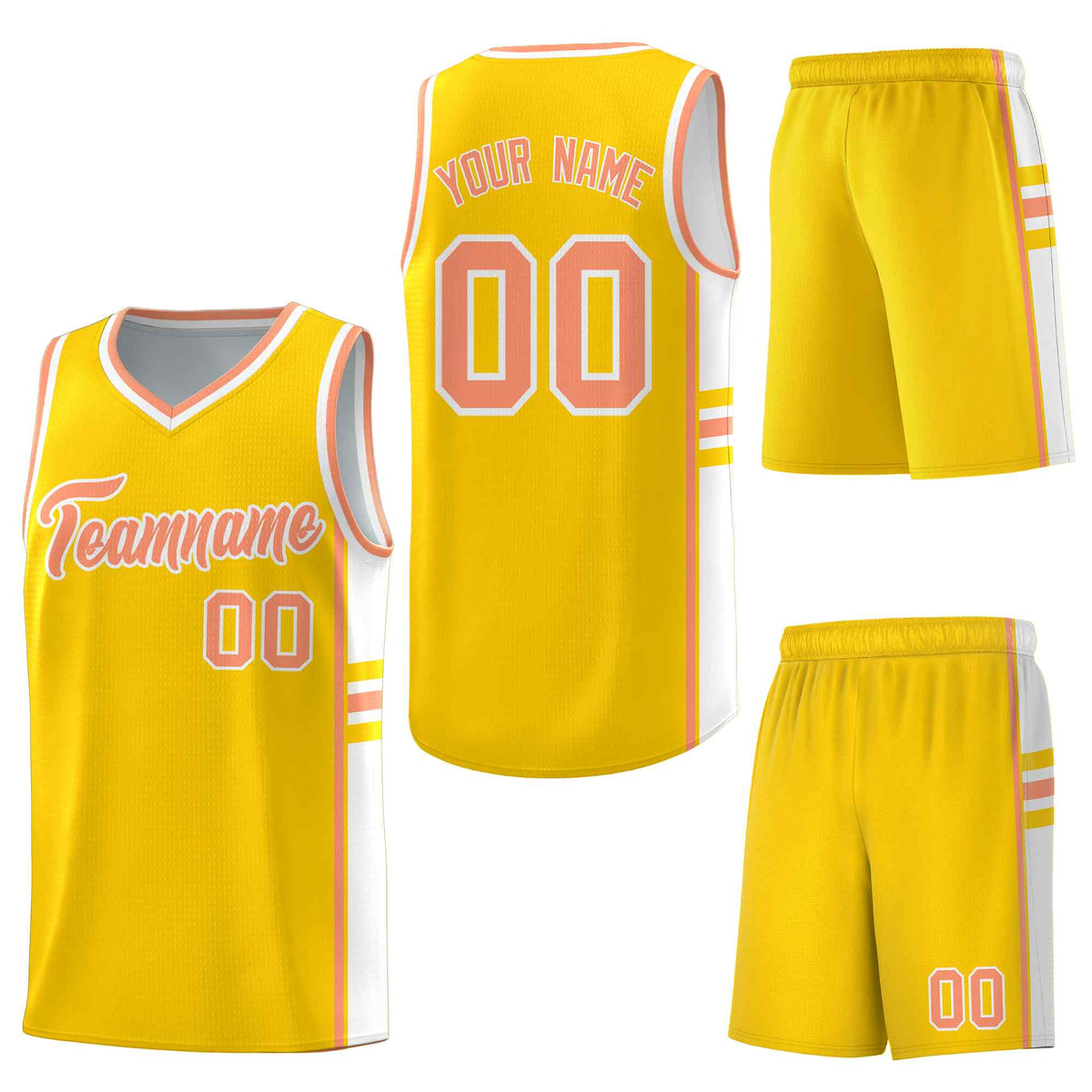 Custom Gold White Classic Color Block Drapable Personalized Uniform Basketball Jersey