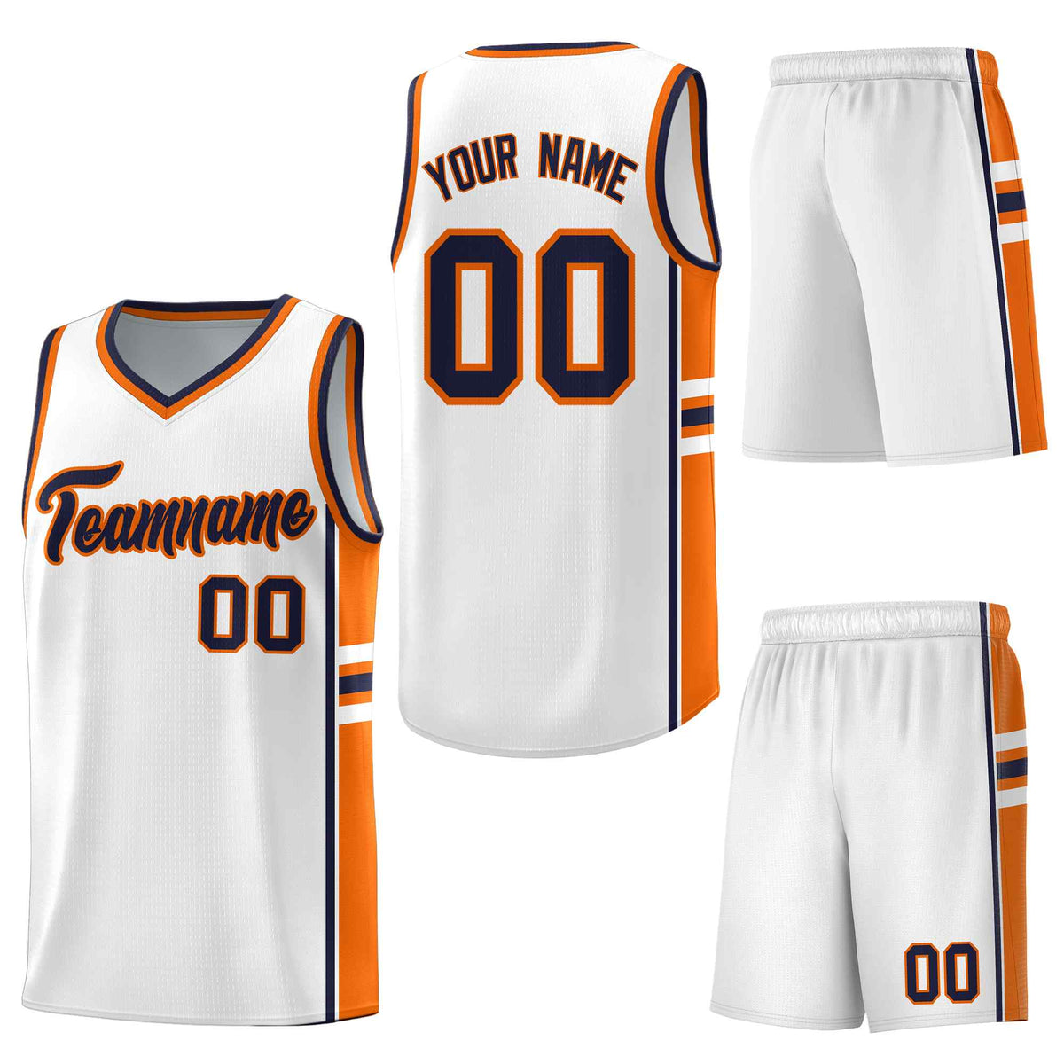 Custom White Orange Classic Color Block Breathable Varsity Uniform Basketball Jersey