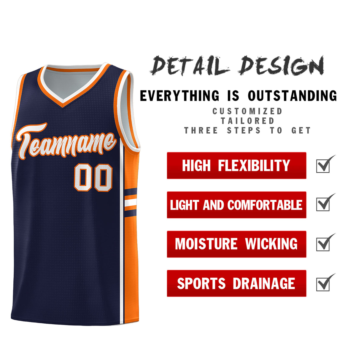 Custom Youth Basketball Jersey - Navy Orange Two-Tone Classic Varsity Uniform