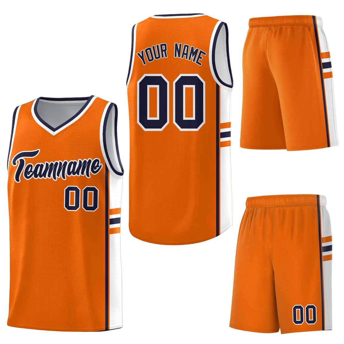Custom Orange White Classic Color Block Lightweight Varsity Uniform Basketball Jersey