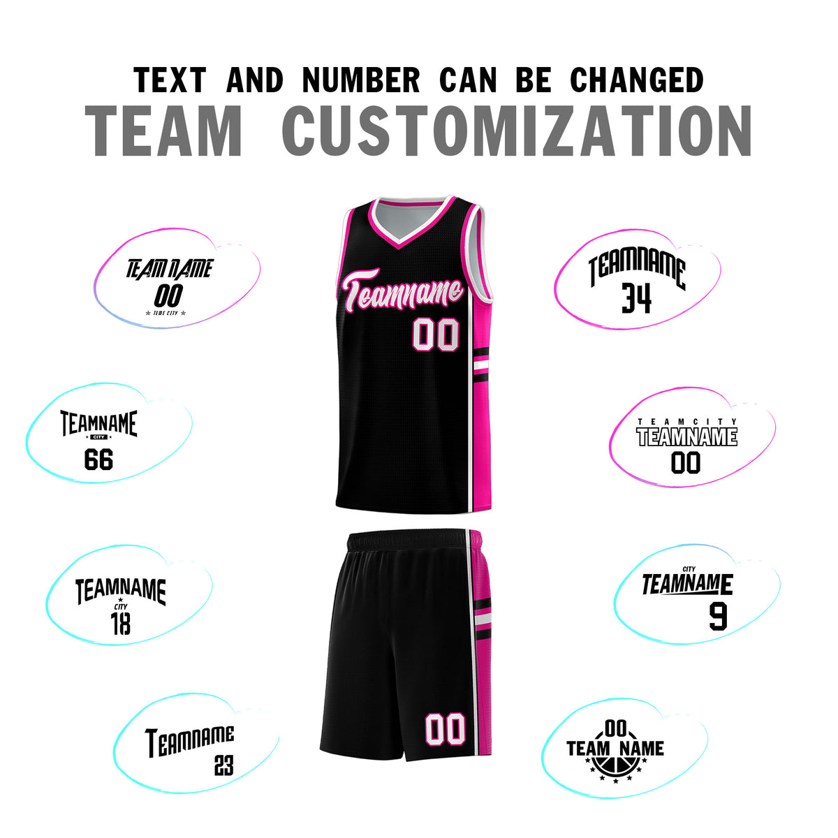 Custom Youth Basketball Jersey - Black Pink Two-Tone Classic Varsity Uniform