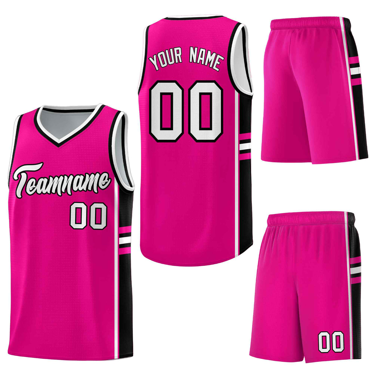 Custom Pink Black Classic Color Block Quick-Drying Personalized Uniform Basketball Jersey