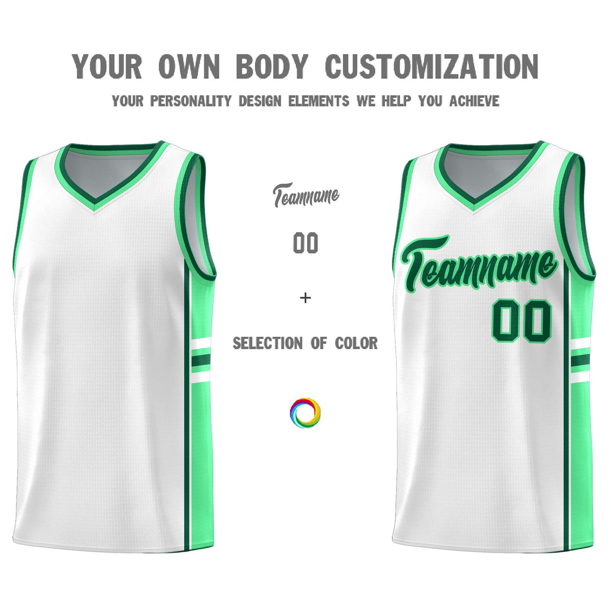 Custom Youth Basketball Jersey - White Green Two-Tone Varsity Jersey Set