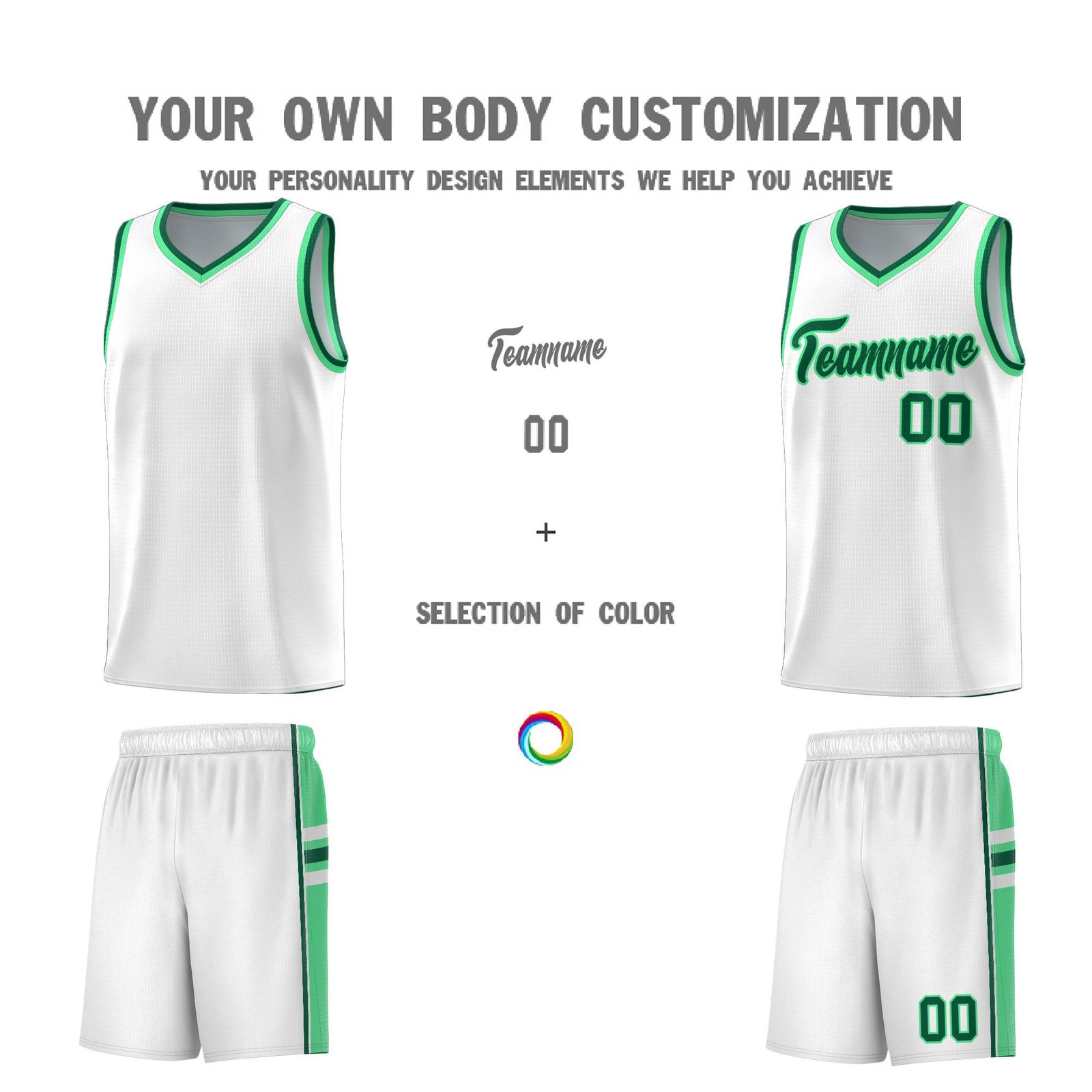 Custom Youth Basketball Jersey - White Green Two-Tone Varsity Jersey Set