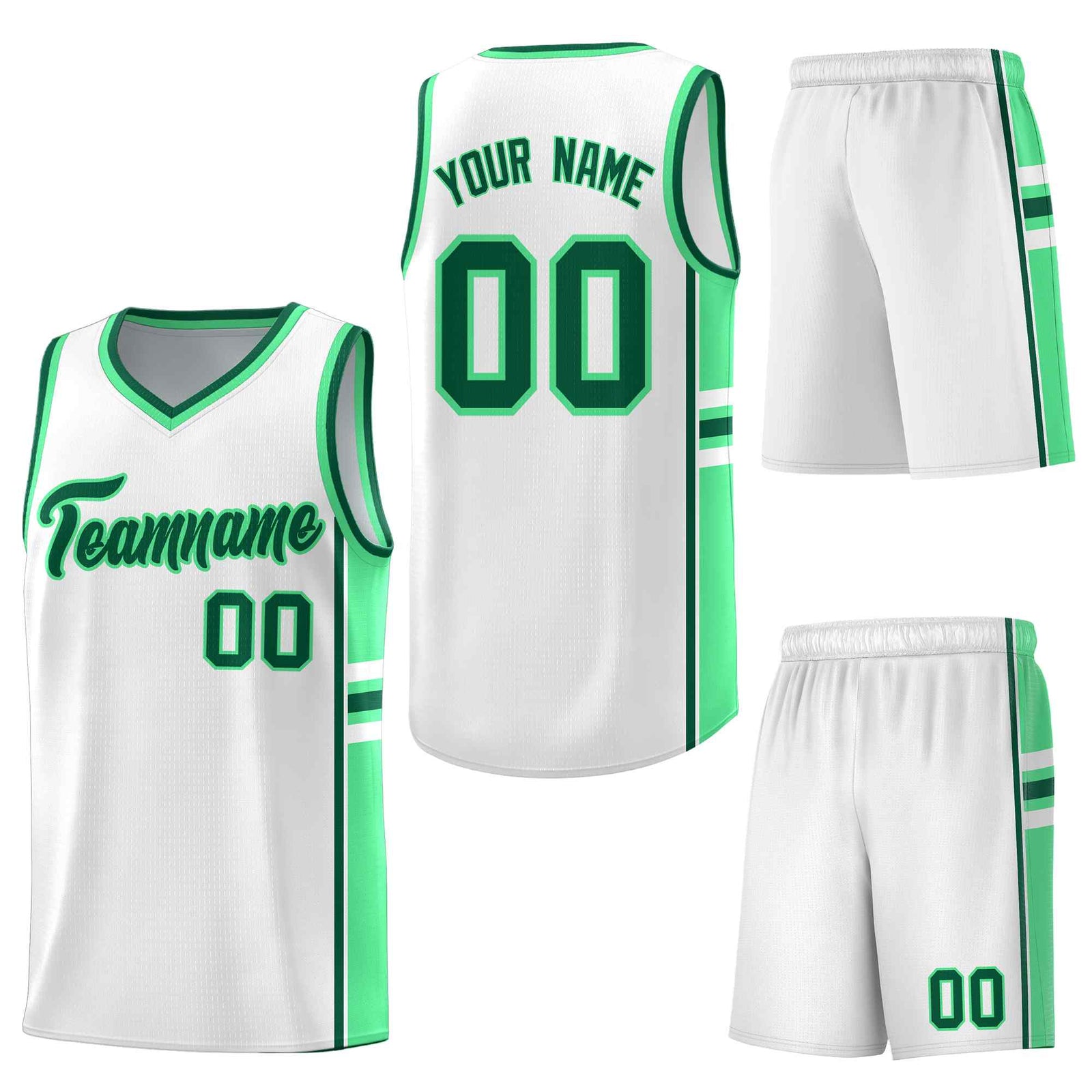 Custom White Green Classic Color Block Lightweight Varsity Uniform Basketball Jersey