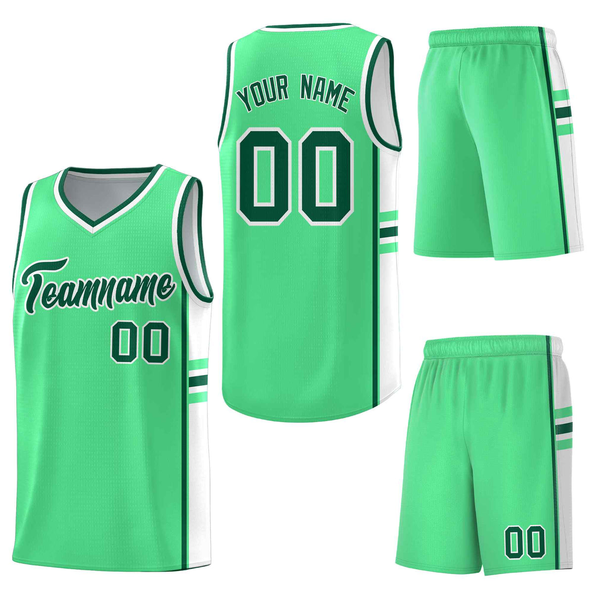 Custom Green White Classic Color Block Drapable Varsity Uniform Basketball Jersey