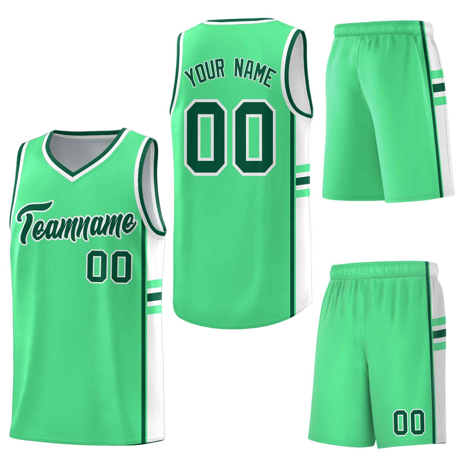 Custom Green White Classic Color Block Drapable Varsity Uniform Basketball Jersey