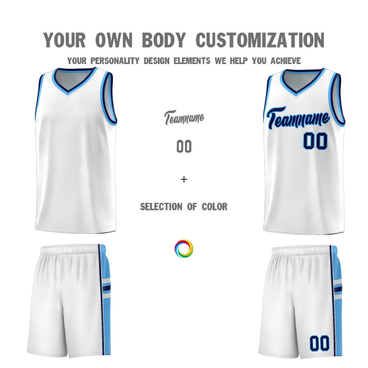 Custom Youth Basketball Jersey - White Powder Blue Two-Tone Varsity Jersey Set