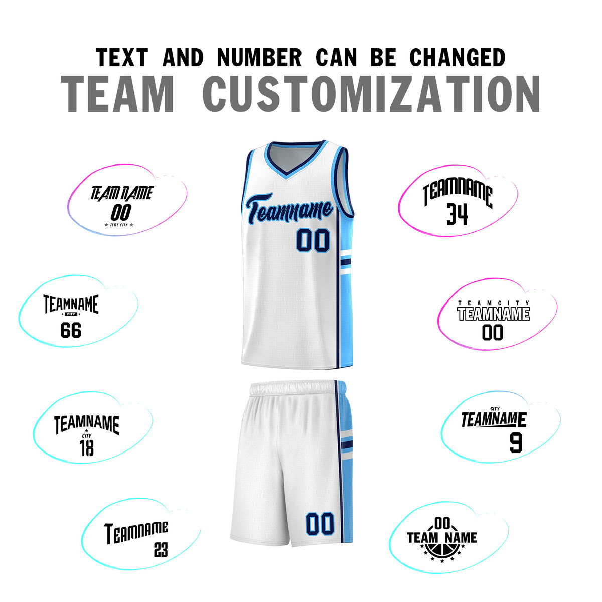 Custom Youth Basketball Jersey - White Powder Blue Two-Tone Varsity Jersey Set