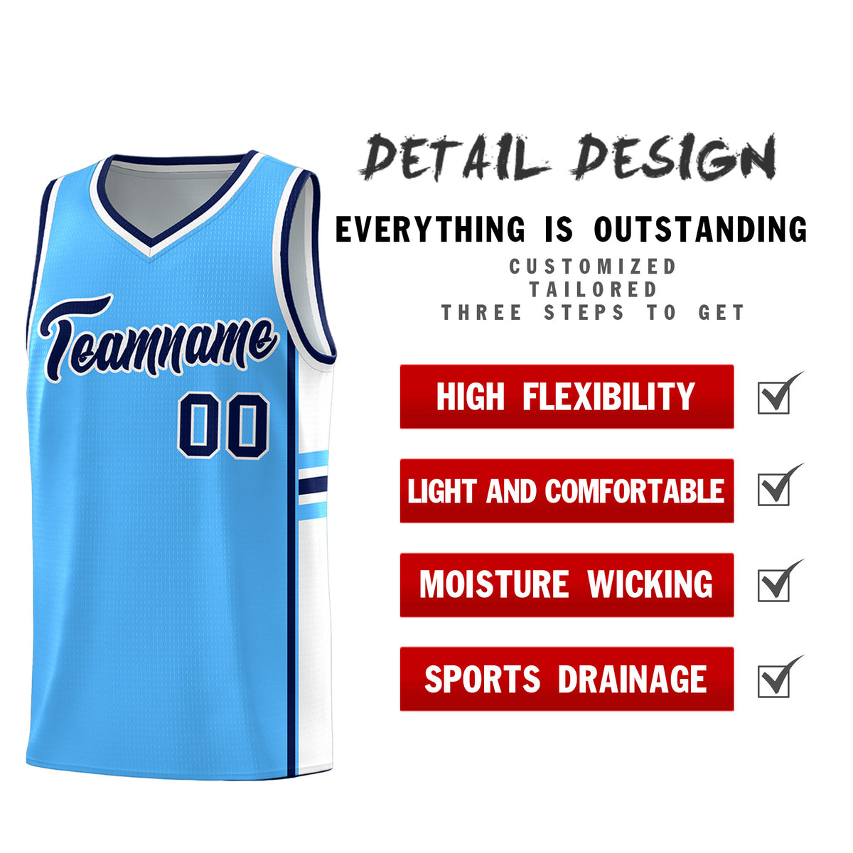 Custom Youth Basketball Jersey - Powder Blue White Personalized Varsity Two-Tone Uniform